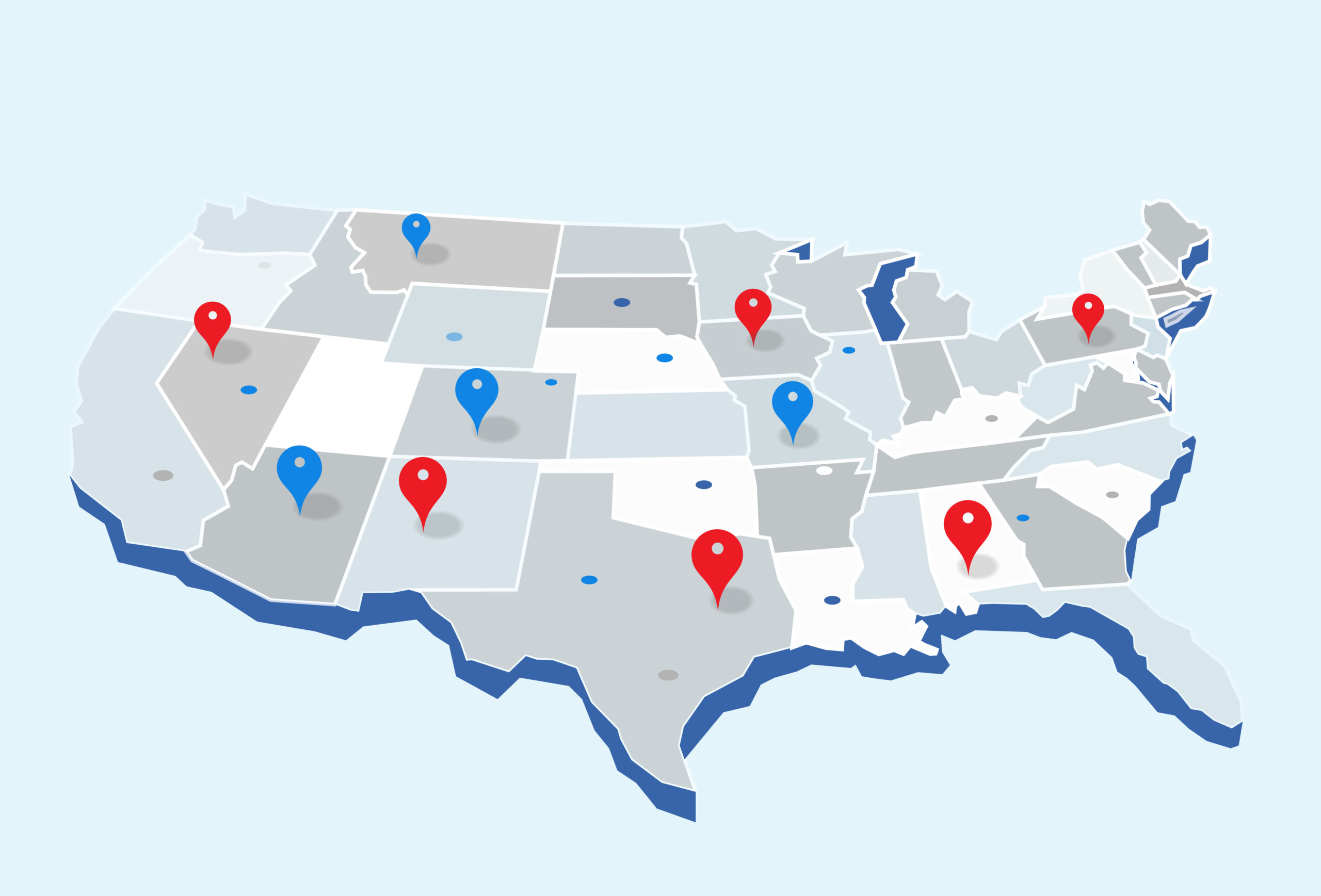 United States Geo Map with Pin Positions